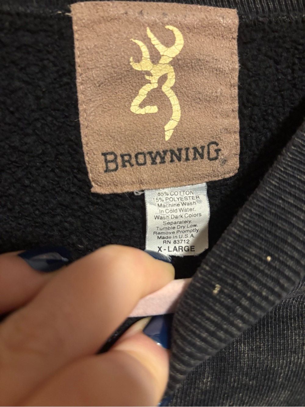 BROWNING Vintage Men's Black Acid-Wash Logo Crewneck Sweatshirt Size XL - Picture 4 of 6